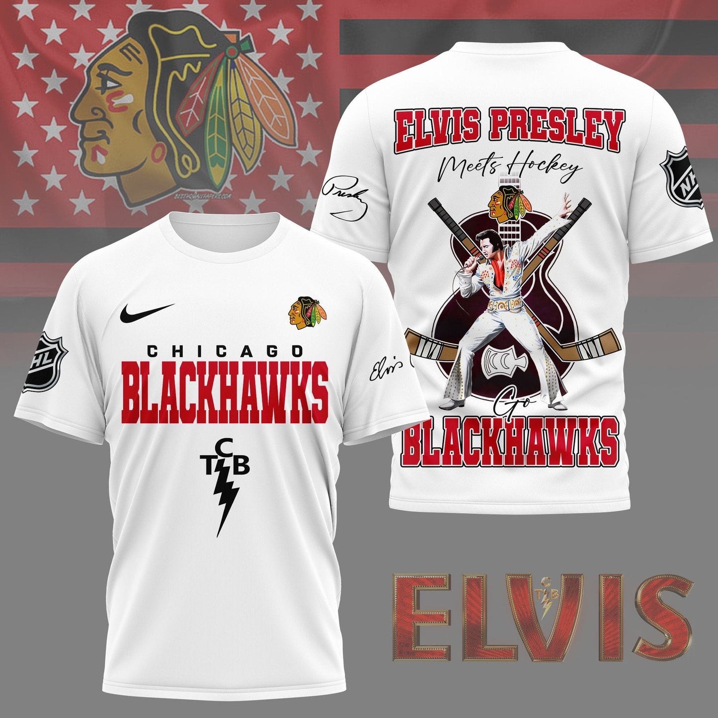 LIMITED EDITION - NEW CUSTOMIZED NHL08 CBH CHICAGO BLACKHAWKS X ELVIS PRESLEY FAN 3D SHIRT