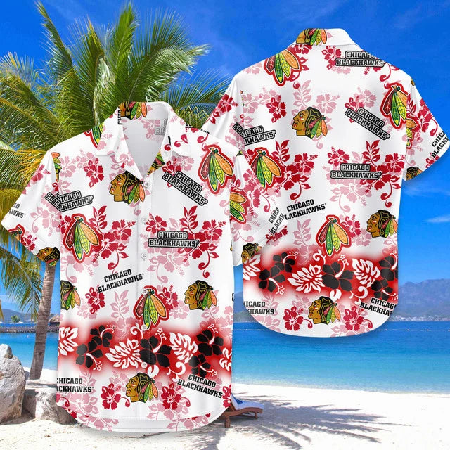 LIMITED EDITION - NEW CUSTOMIZED NHL08 CBH CHICAGO BLACKHAWKS UNISEX HAWAIIAN SHIRT & SHORTS SET