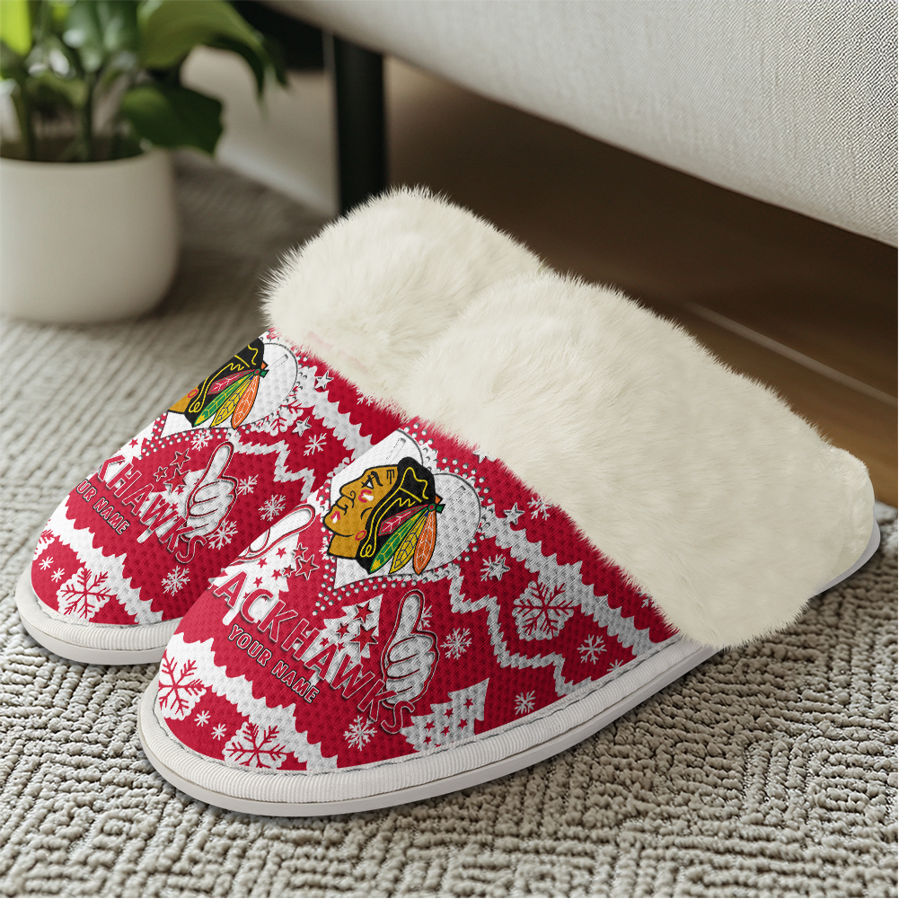 LIMITED EDITION - NEW CUSTOMIZED NHL08 CBH CHICAGO BLACKHAWKS FUR-LINED SLIPPERS