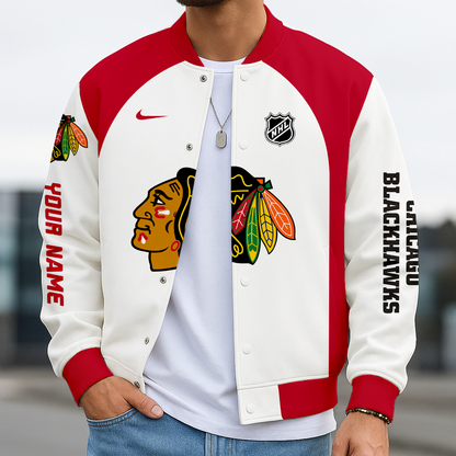 LIMITED EDITION - NEW CUSTOMIZED NHL08 CBH CHICAGO BLACKHAWKS SATIN VARSITY JACKET & BASEBALL JACKET