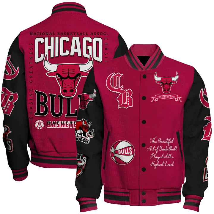 LIMITED EDITION - NEW CUSTOMIZED NBA19 CBU CHICAGO BULLS BASEBALL JACKET, SATIN VARSITY JACKET