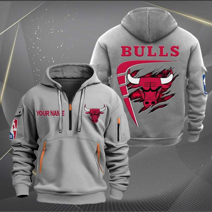 [HOT DEAL] NEW CUSTOMIZED NBA19 CB CHICAGO BULLS QUARTER ZIP HOODIE