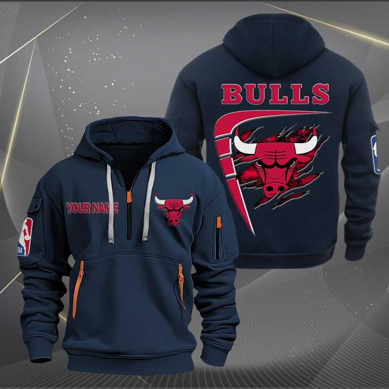 [HOT DEAL] NEW CUSTOMIZED NBA19 CB CHICAGO BULLS QUARTER ZIP HOODIE