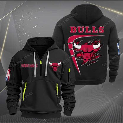 [HOT DEAL] NEW CUSTOMIZED NBA19 CB CHICAGO BULLS QUARTER ZIP HOODIE