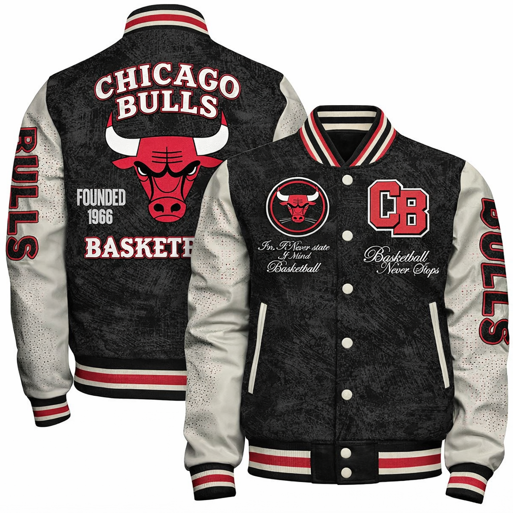 LIMITED EDITION - NEW CUSTOMIZED NBA19 CBU CHICAGO BULLS BASEBALL JACKET, SATIN VARSITY JACKET
