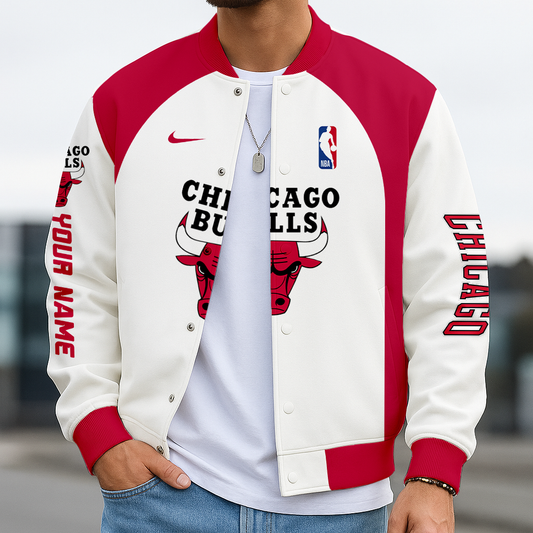 LIMITED EDITION - NEW CUSTOMIZED NBA19 CB CHICAGO BULLS BASEBALL JACKET, SATIN VARSITY JACKET