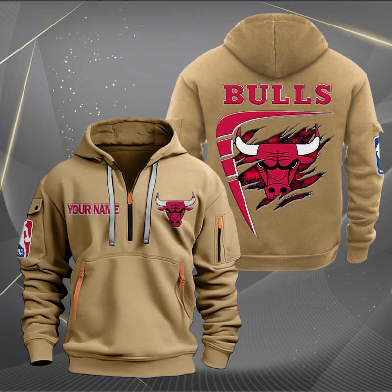 [HOT DEAL] NEW CUSTOMIZED NBA19 CB CHICAGO BULLS QUARTER ZIP HOODIE