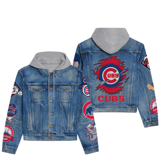 LIMITED EDITION - NEW CUSTOMIZED MLB04 CCS CHICAGO CUBS HOODED DENIM JACKET