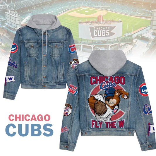 LIMITED EDITION - NEW CUSTOMIZED MLB04 CCS CHICAGO CUBS HOODED DENIM JACKET