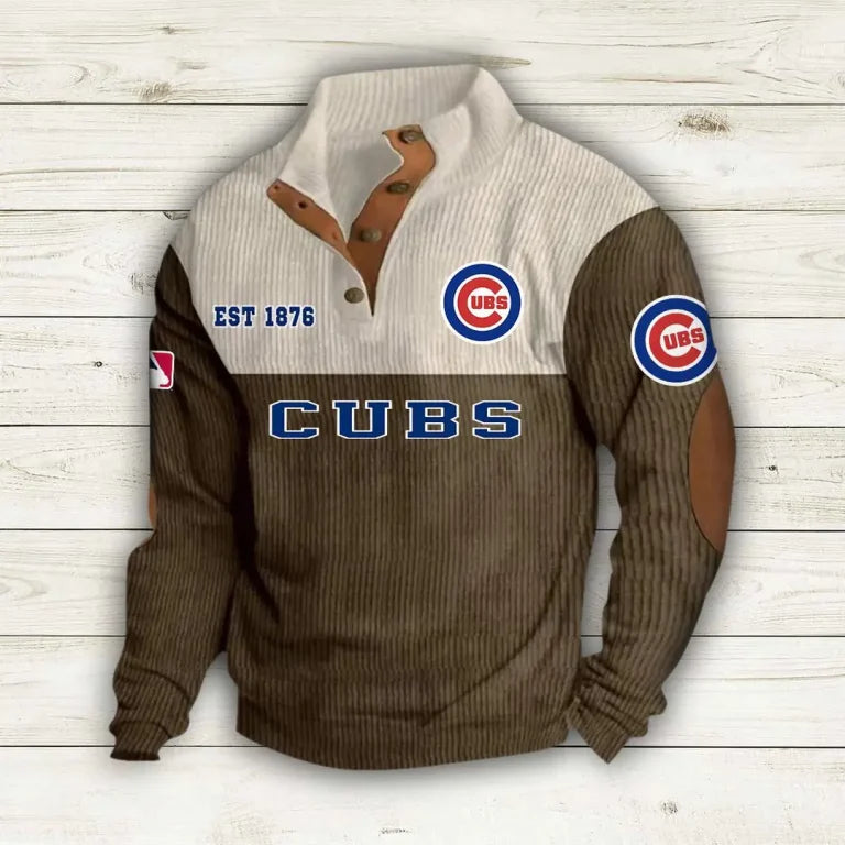 [FLASH SALE] NEW CUSTOMIZED MLB04 CCS CHICAGO CUBS BUTTON SWEATSHIRTS STAND COLLAR