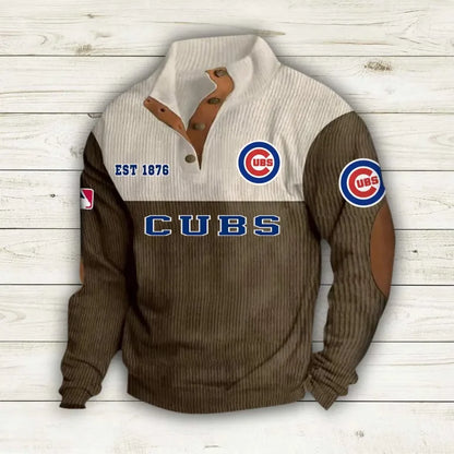[FLASH SALE] NEW CUSTOMIZED MLB04 CCS CHICAGO CUBS BUTTON SWEATSHIRTS STAND COLLAR