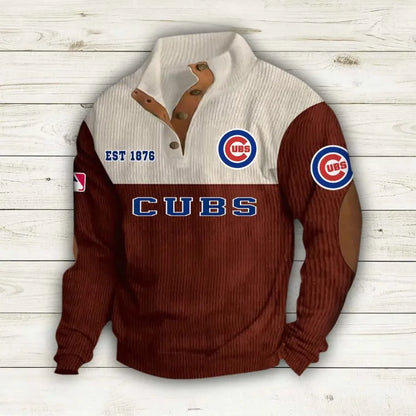 [FLASH SALE] NEW CUSTOMIZED MLB04 CCS CHICAGO CUBS BUTTON SWEATSHIRTS STAND COLLAR