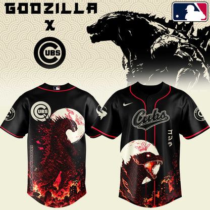 LIMITED EDITION - NEW CUSTOMIZED MLB04 CCS CHICAGO CUBS x GODZILLA BASEBALL JERSEY & CAP