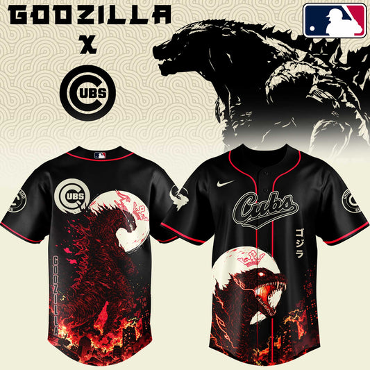 LIMITED EDITION - NEW CUSTOMIZED MLB04 CCS CHICAGO CUBS x GODZILLA BASEBALL JERSEY & CAP