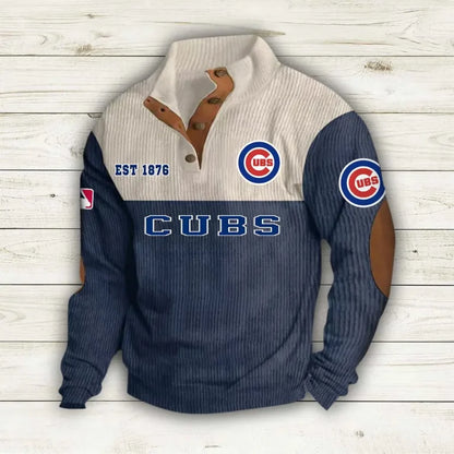 [FLASH SALE] NEW CUSTOMIZED MLB04 CCS CHICAGO CUBS BUTTON SWEATSHIRTS STAND COLLAR