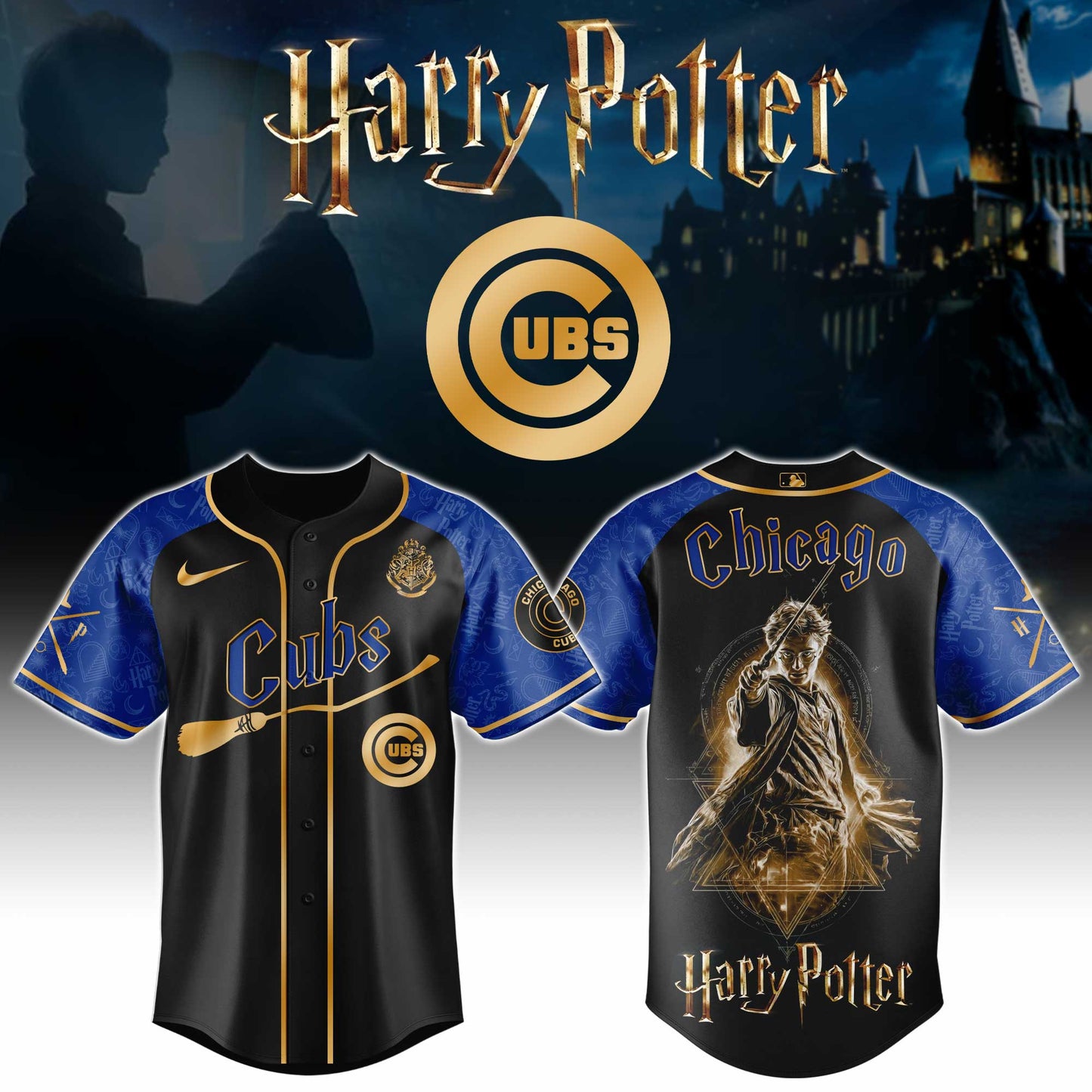 LIMITED EDITION - NEW CUSTOMIZED MLB04 CCS CHICAGO CUBS x HARRY POTTER BASEBALL JERSEY & CAP