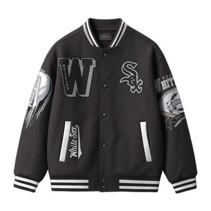 LIMITED EDITION - NEW CUSTOMIZED MLB26 CW SOX SATIN VARSITY & BASEBALL JACKET