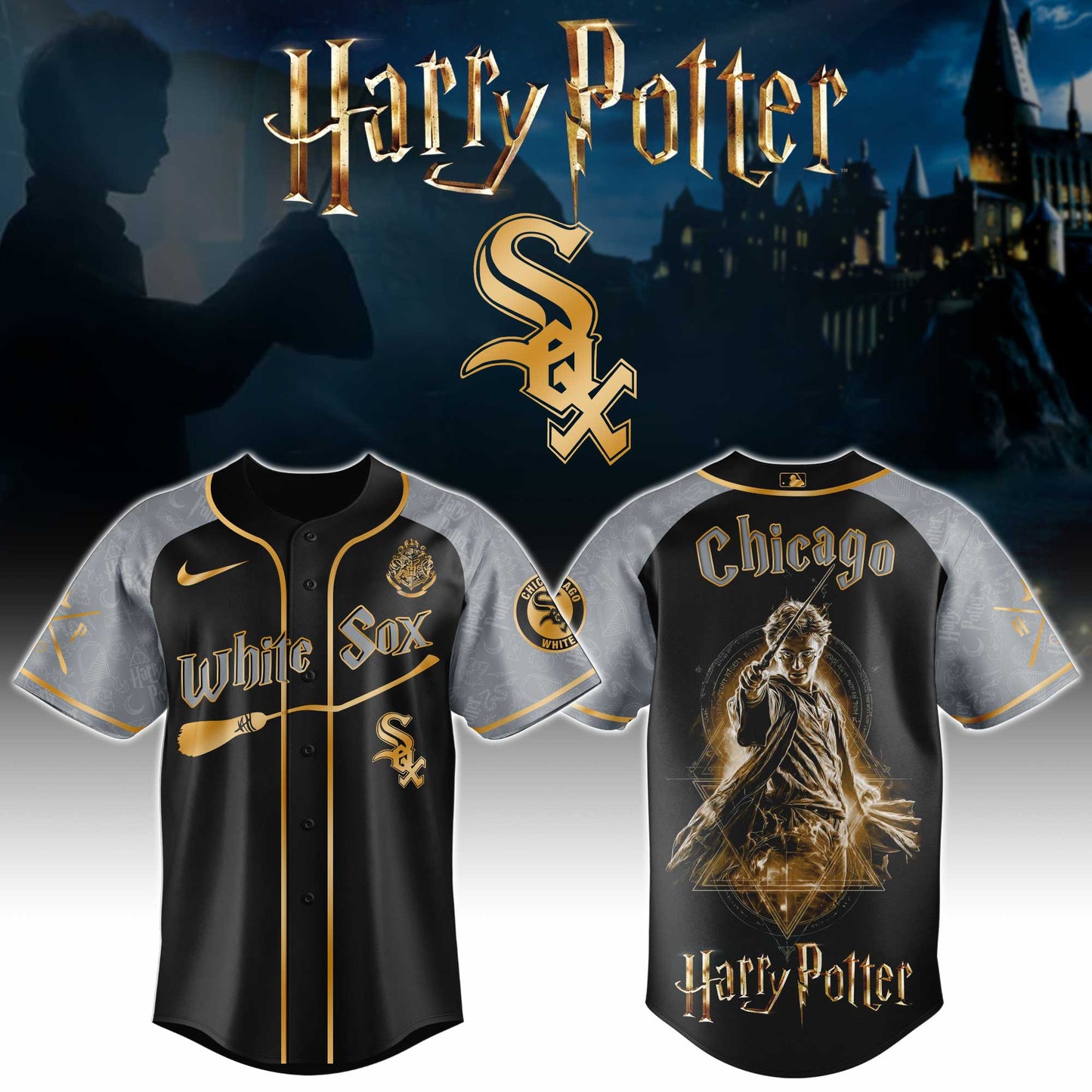 LIMITED EDITION - NEW CUSTOMIZED MLB26 CWS CHICAGO WHITE SOX x HARRY POTTER BASEBALL JERSEY & CAP