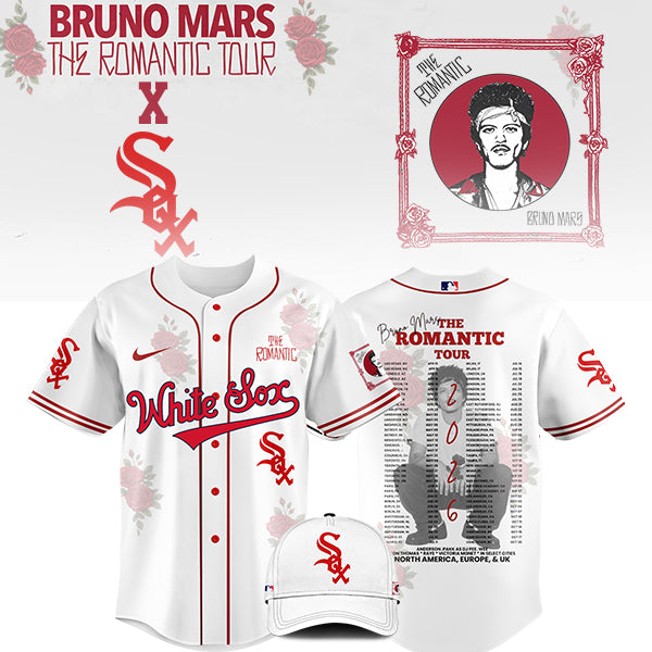 LIMITED EDITION - NEW CUSTOMIZED MLB03 BR SOX x BRUNO MARS BASEBALL JERSEY & CAP