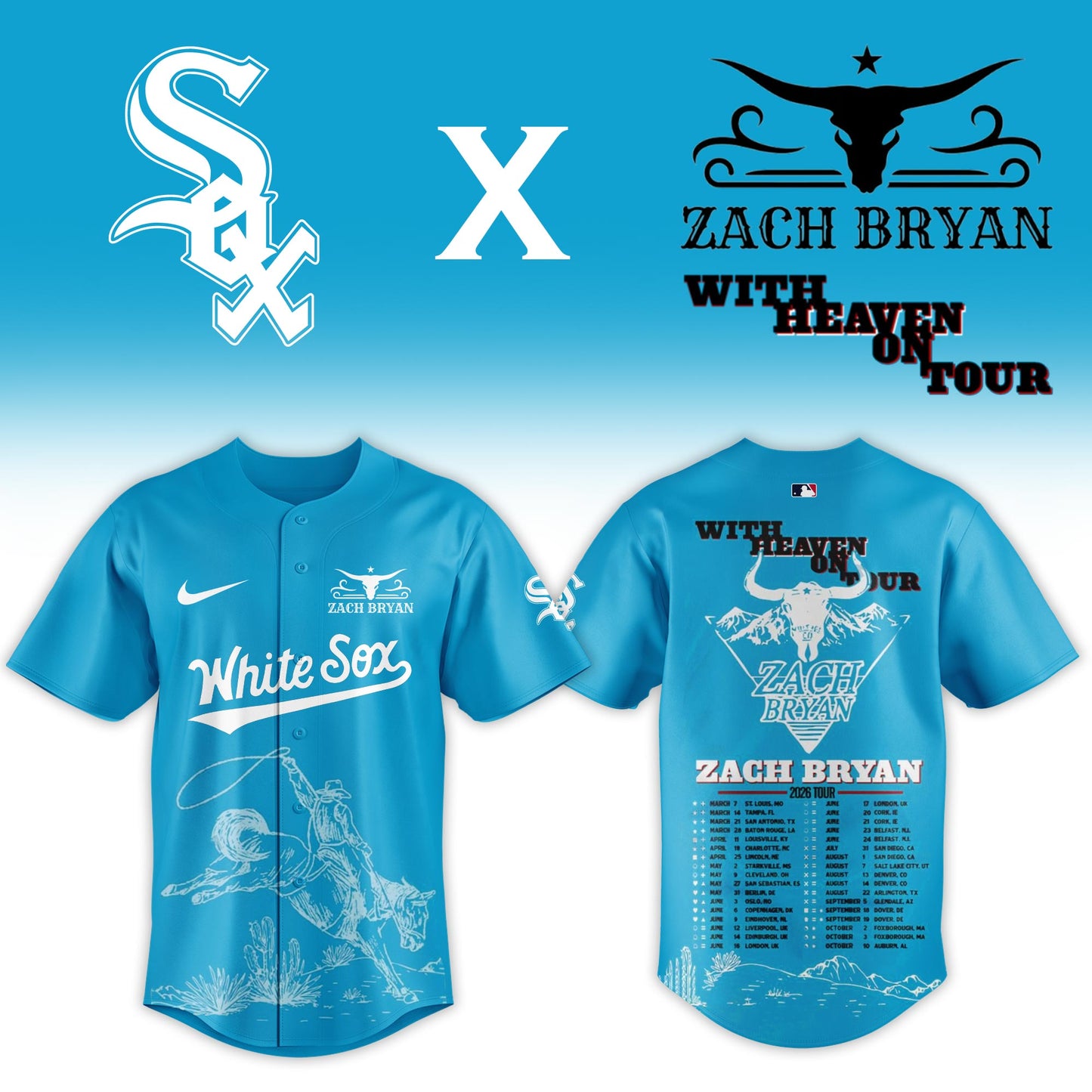 LIMITED EDITION - NEW CUSTOMIZED MLB26 CWS CHICAGO WHITE SOX x ZACH BRYAN BASEBALL JERSEY & CAP