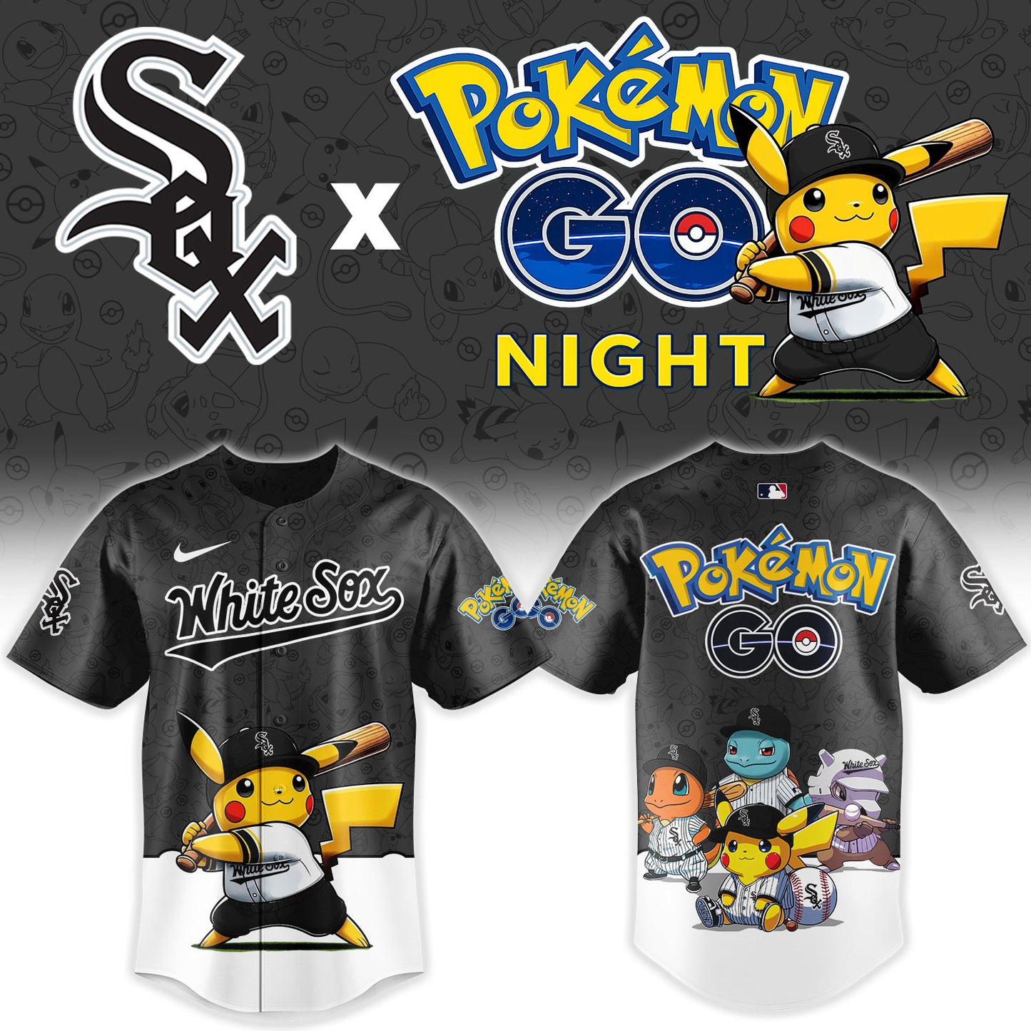 LIMITED EDITION - NEW CUSTOMIZED MLB26 CWS CHICAGO WHITE SOX x POKEMON BASEBALL JERSEY & CAP
