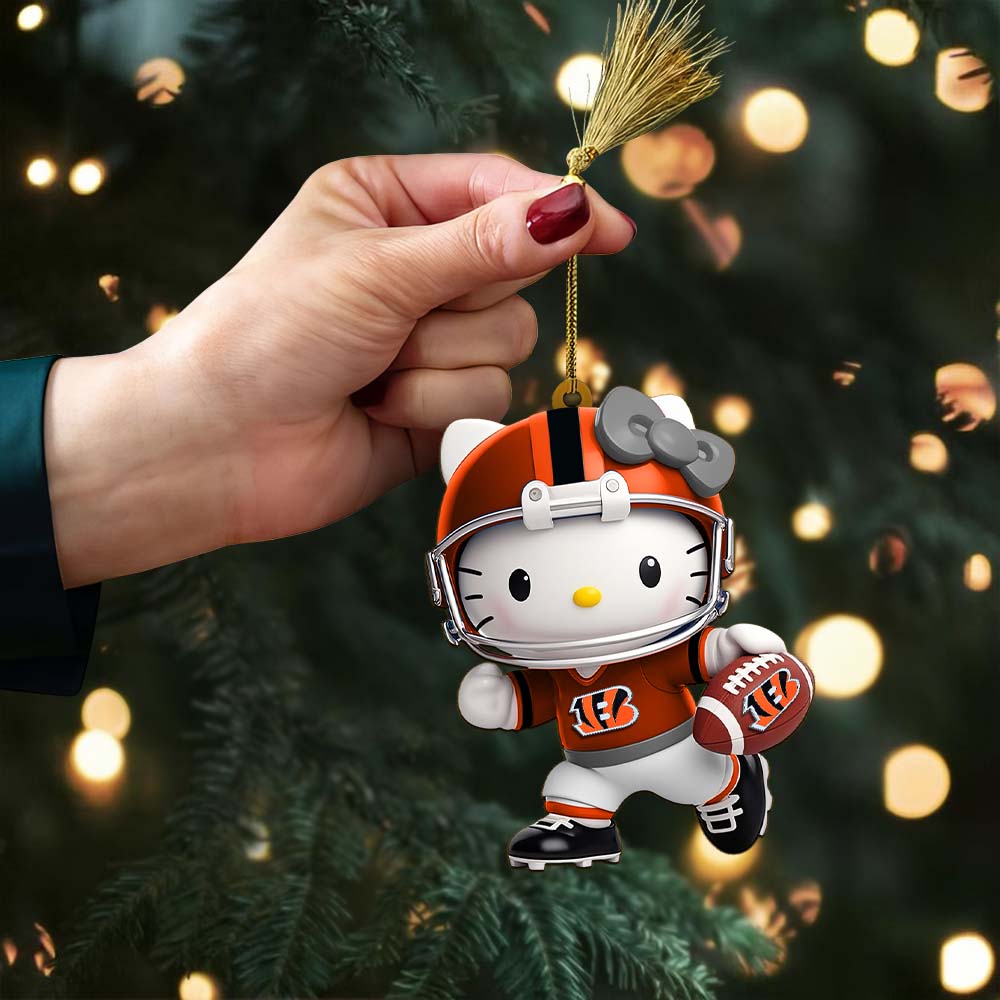 LIMITED EDITION - NEW CUSTOMIZED NFL16 CCB CINCINNATI BENGALS HELLO KITTY ACRYLIC ORNAMENT