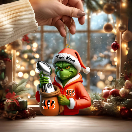 LIMITED EDITION - NEW CUSTOMIZED NFL16 CCB CINCINNATI BENGALS THE GRINCH ACRYLIC ORNAMENT