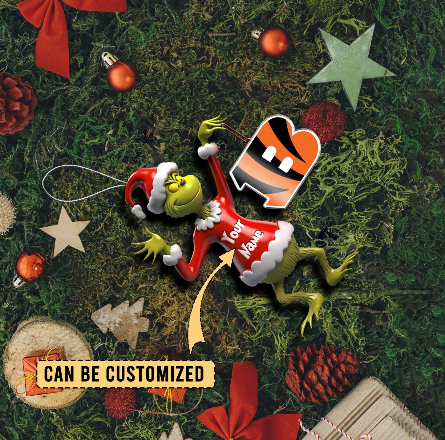 LIMITED EDITION - NEW CUSTOMIZED NFL16 CCB CINCINNATI BENGALS THE GRINCH ACRYLIC ORNAMENT