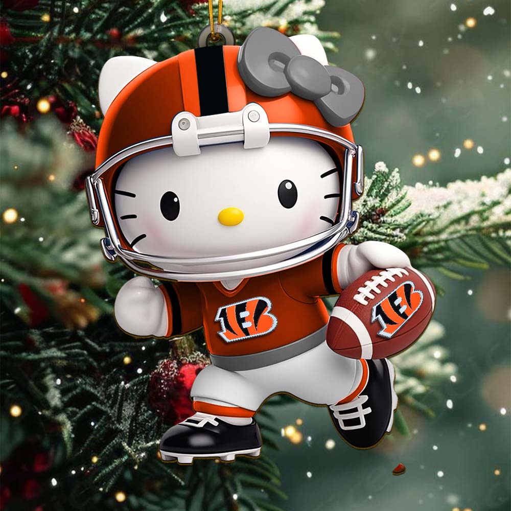 LIMITED EDITION - NEW CUSTOMIZED NFL16 CCB CINCINNATI BENGALS HELLO KITTY ACRYLIC ORNAMENT