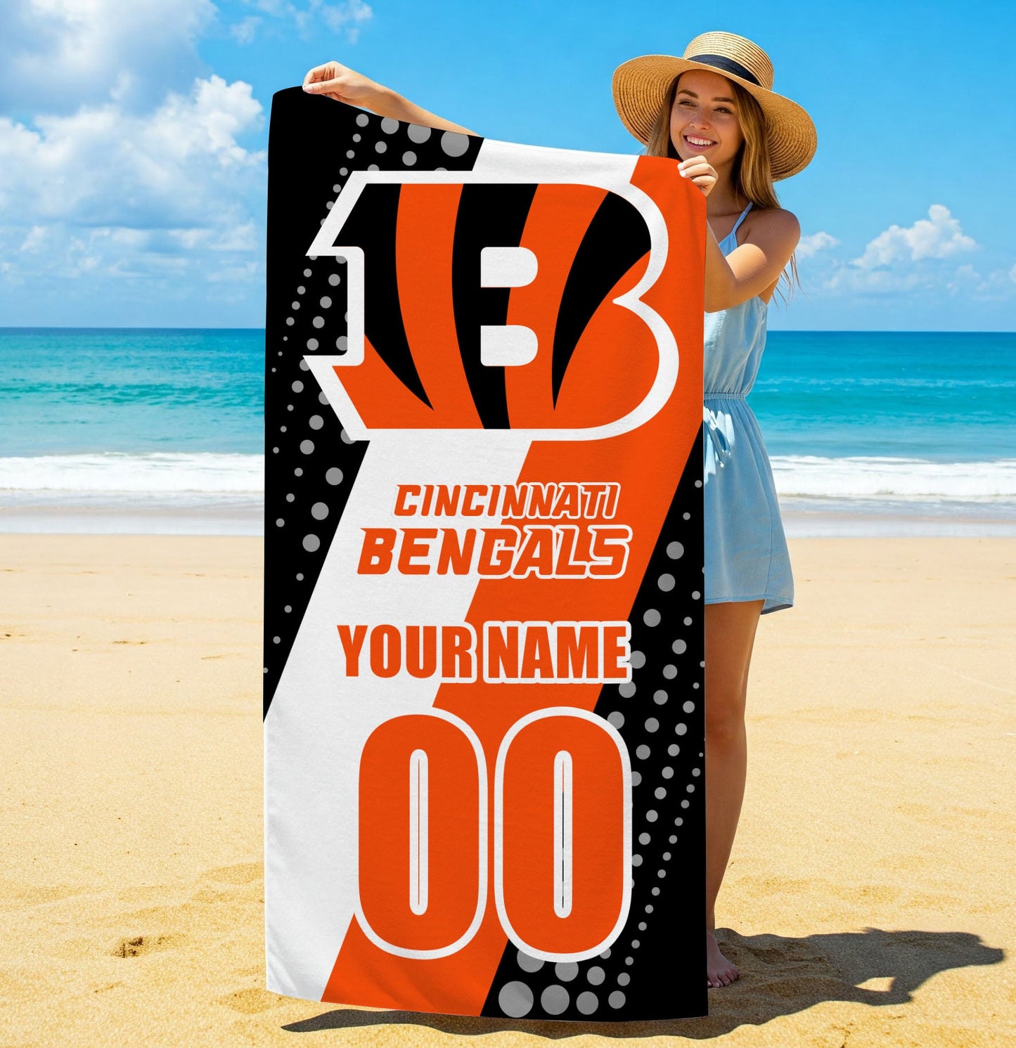 LIMITED EDITION - NEW CUSTOMIZED NFL16 CCB CINCINNATI BENGALS BEACH & BATH TOWEL