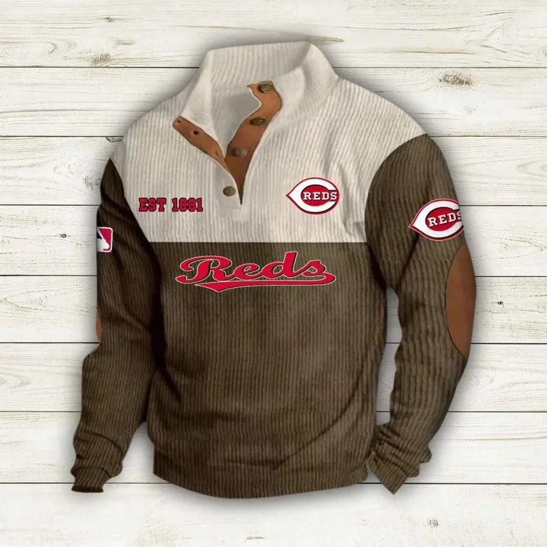 [FLASH SALE] NEW CUSTOMIZED MLB05 CRS CINCINNATI REDS BUTTON SWEATSHIRTS STAND COLLAR