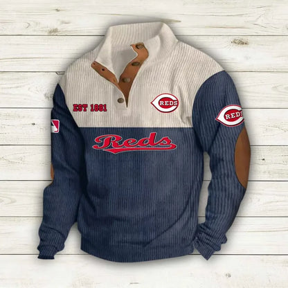 [FLASH SALE] NEW CUSTOMIZED MLB05 CRS CINCINNATI REDS BUTTON SWEATSHIRTS STAND COLLAR