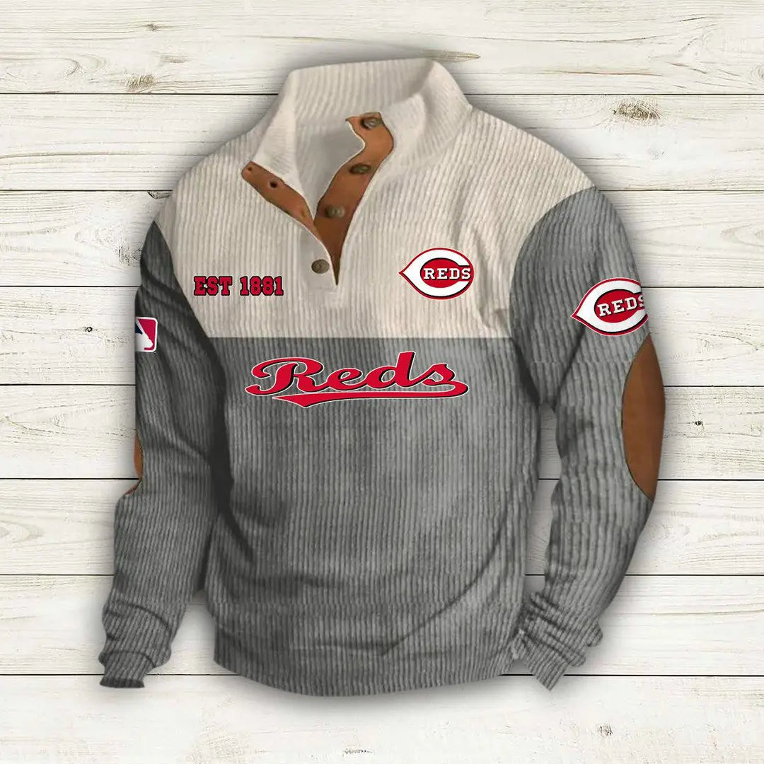 [FLASH SALE] NEW CUSTOMIZED MLB05 CRS CINCINNATI REDS BUTTON SWEATSHIRTS STAND COLLAR