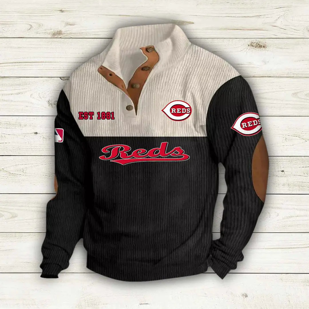 [FLASH SALE] NEW CUSTOMIZED MLB05 CRS CINCINNATI REDS BUTTON SWEATSHIRTS STAND COLLAR