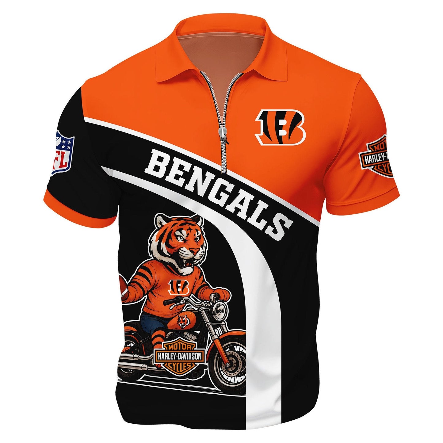 LIMITED EDITION - NEW CUSTOMIZED NFL16 CCB CINCINNATI BENGALS HARLEY-DAVIDSON POLO WITH ZIPPER SHIRT