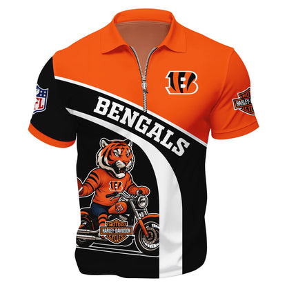 LIMITED EDITION - NEW CUSTOMIZED NFL16 CCB CINCINNATI BENGALS HARLEY-DAVIDSON POLO WITH ZIPPER SHIRT