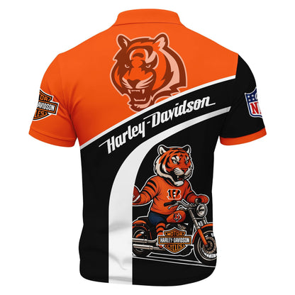 LIMITED EDITION - NEW CUSTOMIZED NFL16 CCB CINCINNATI BENGALS HARLEY-DAVIDSON POLO WITH ZIPPER SHIRT