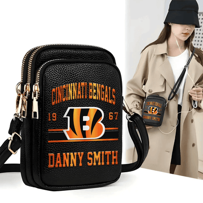 LIMITED EDITION - NEW CUSTOMIZED NFL16 CCB CINCINNATI BENGALS LEATHER CROSSBODY BAG
