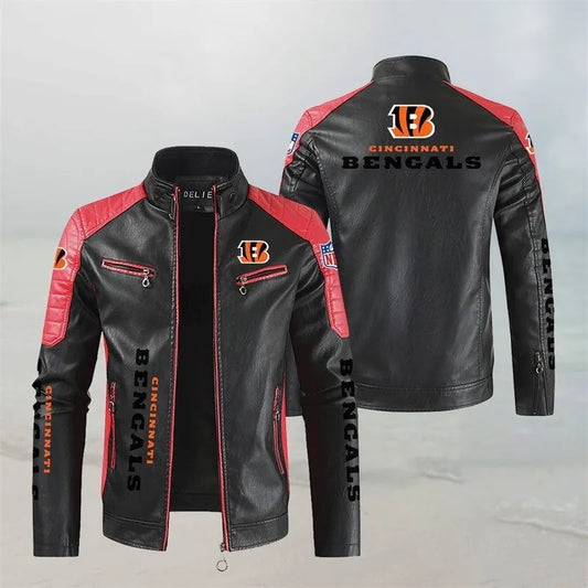 LIMITED EDITION - NEW CUSTOMIZED NFL16 CCB CINCINNATI BENGALS LEATHER BIKER JACKET