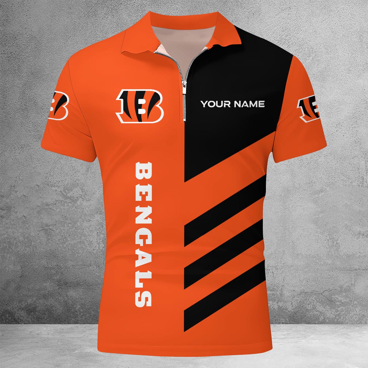 LIMITED EDITION - NEW CUSTOMIZED NFL16 CCB CINCINNATI BENGALS ZIP POLO SHIRT
