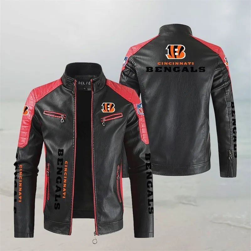 LIMITED EDITION - NEW CUSTOMIZED NFL16 CCB CINCINNATI BENGALS LEATHER BIKER JACKET