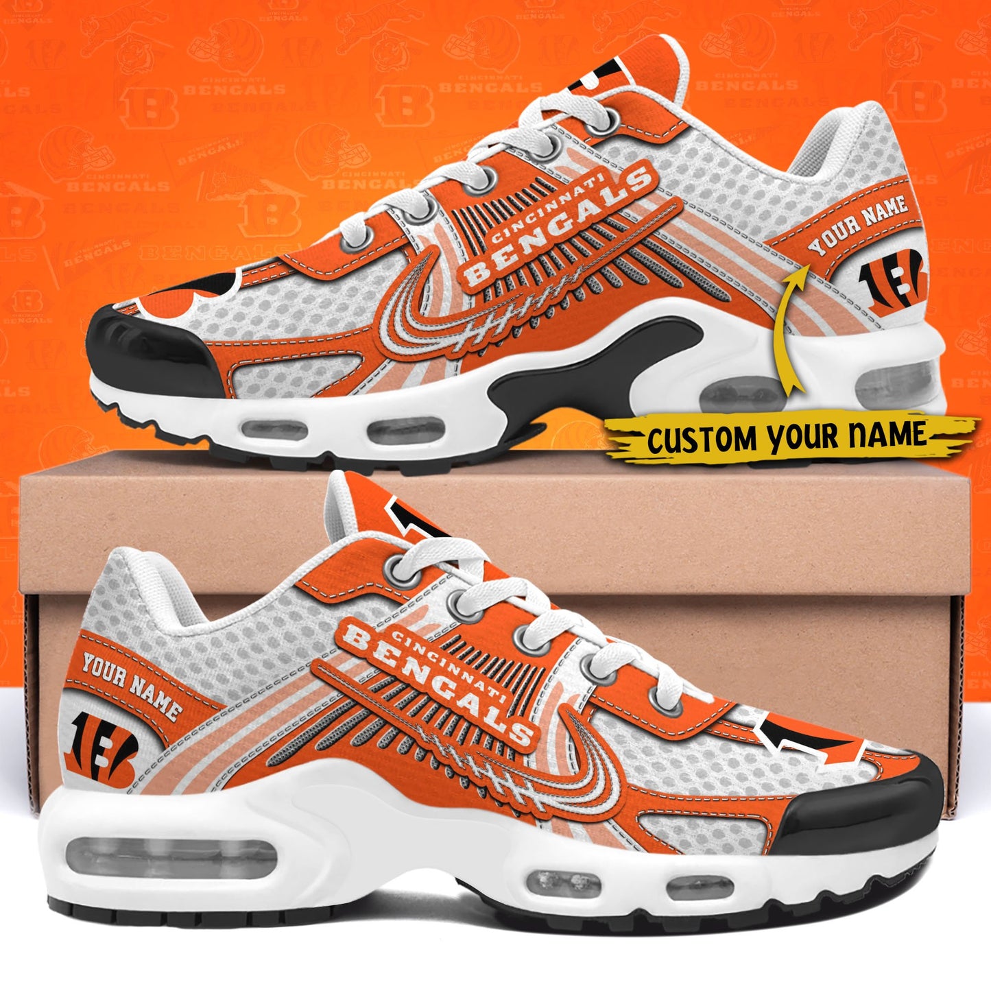 LIMITED EDITION - NEW CUSTOMIZED NFL16 CCB CINCINNATI BENGALS UNISEX AIR MAX PLUS SNEAKERS