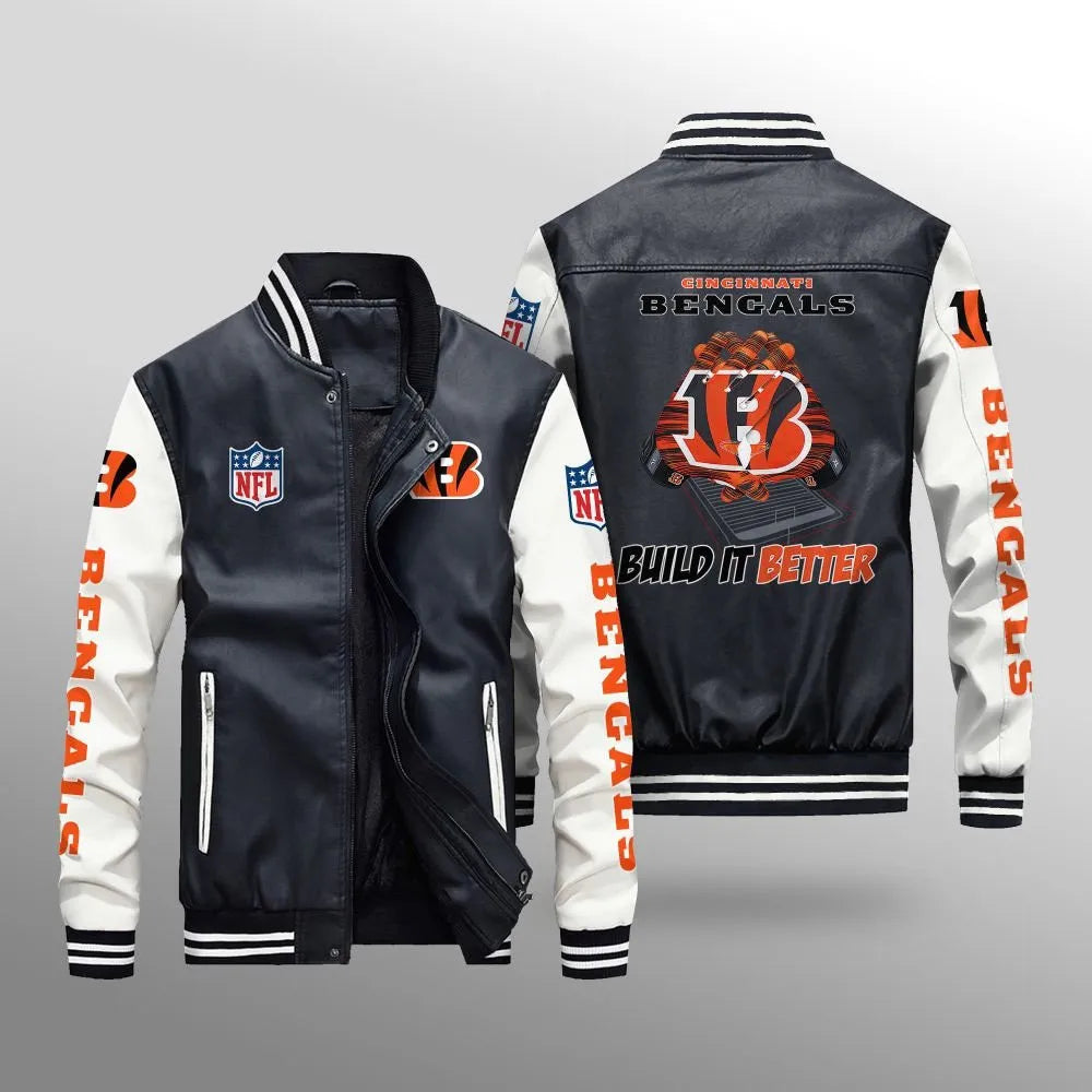 LIMITED EDITION - NEW CUSTOMIZED NFL16 CCB CINCINNATI BENGALS LEATHER BOMBER JACKET