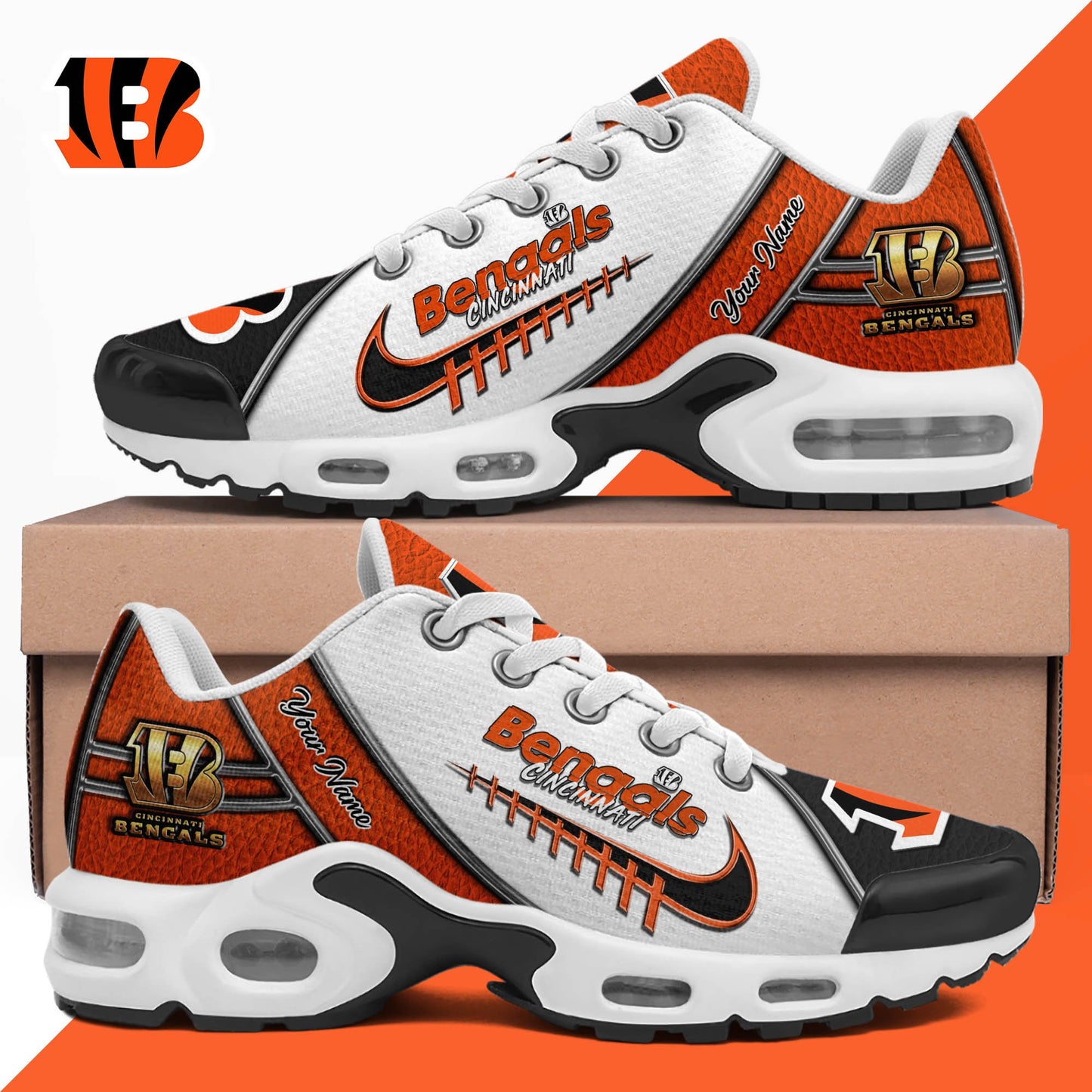 LIMITED EDITION - NEW CUSTOMIZED NFL16 CCB CINCINNATI BENGALS UNISEX AIR MAX PLUS SNEAKERS