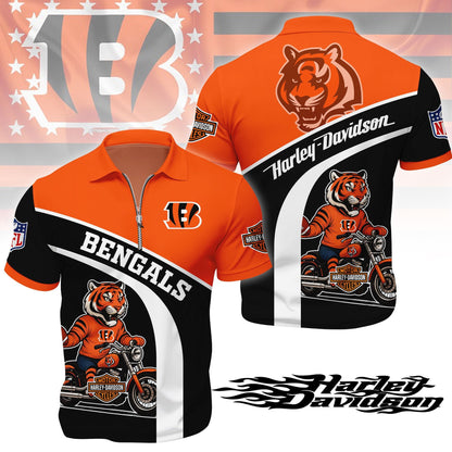 LIMITED EDITION - NEW CUSTOMIZED NFL16 CCB CINCINNATI BENGALS HARLEY-DAVIDSON POLO WITH ZIPPER SHIRT