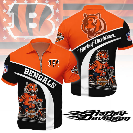LIMITED EDITION - NEW CUSTOMIZED NFL16 CCB CINCINNATI BENGALS HARLEY-DAVIDSON POLO WITH ZIPPER SHIRT