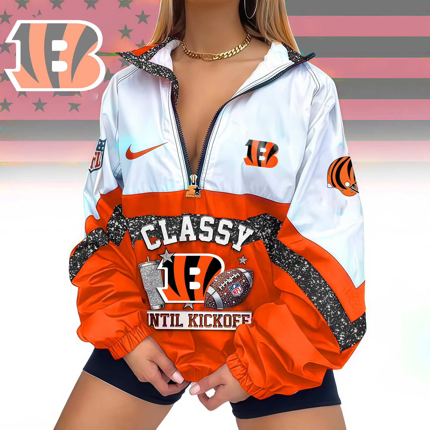 LIMITED EDITION - NEW CUSTOMIZED NFL16 CCB CINCINNATI BENGALS V-NECK ZIPPER SWEATSHIRT JACKET