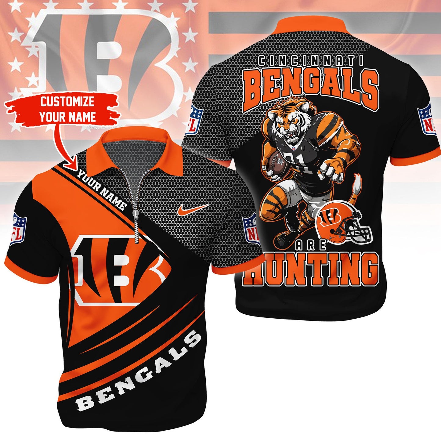 LIMITED EDITION - NEW CUSTOMIZED NFL16 CCB CINCINNATI BENGALS HARLEY-DAVIDSON POLO WITH ZIPPER SHIRT