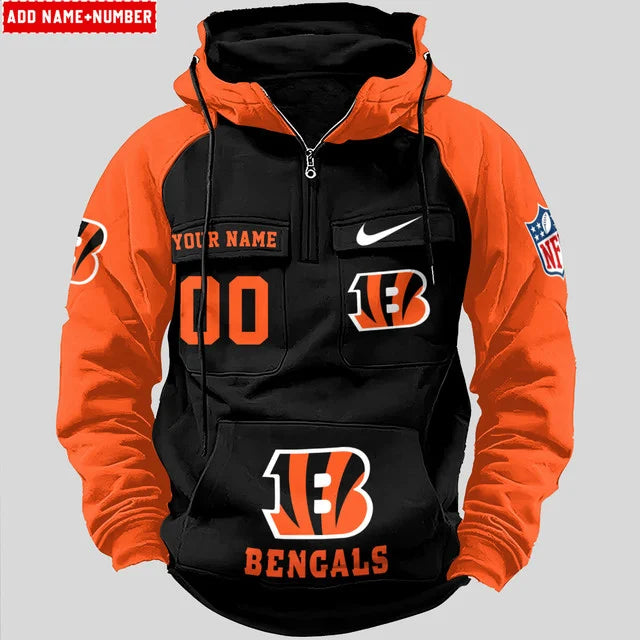 LIMITED EDITION - NEW CUSTOMIZED NFL16 CCB CINCINNATI BENGALS QUARTER ZIP HOODIE