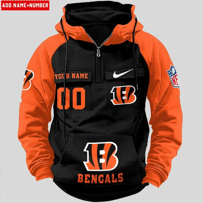 LIMITED EDITION - NEW CUSTOMIZED NFL16 CCB CINCINNATI BENGALS QUARTER ZIP HOODIE